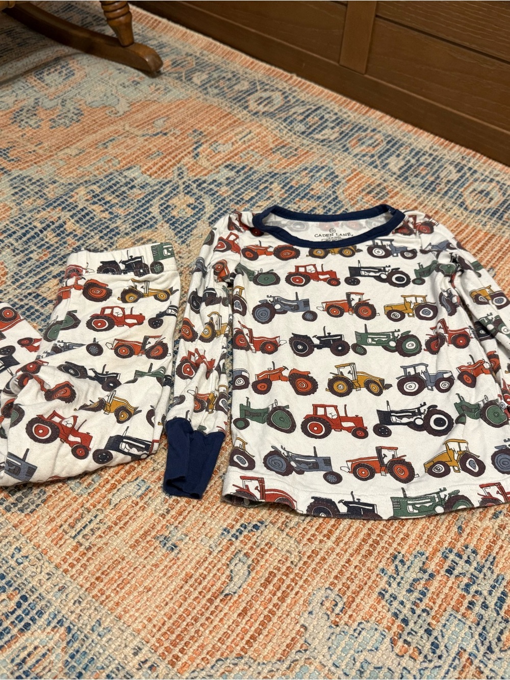 Caden Lane Navy-Trim Tractor Pajama Set